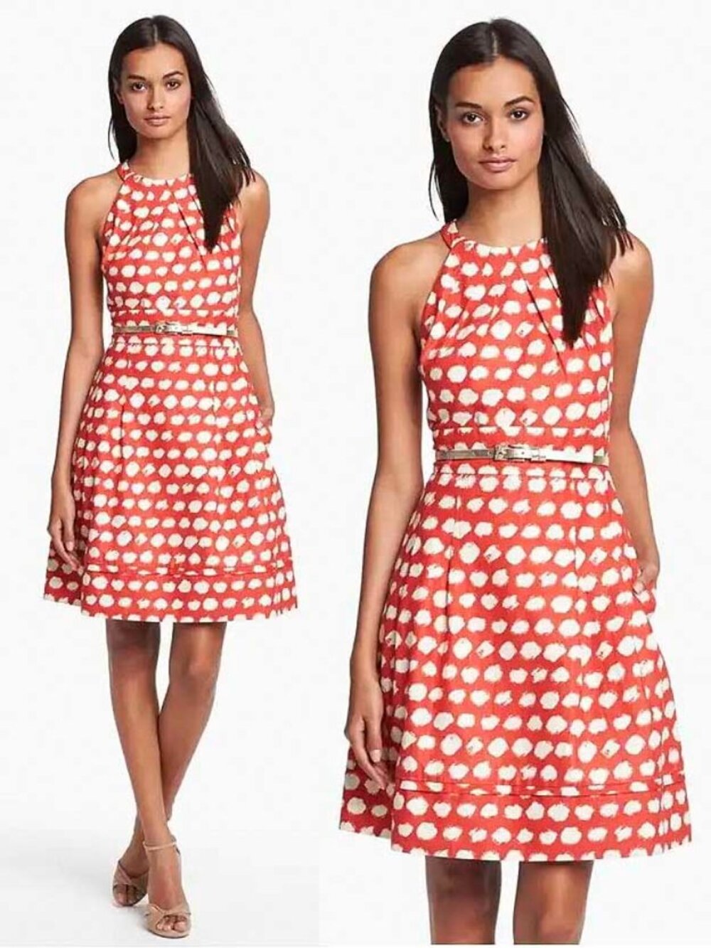 Eliza J  Womens Dress Halter Polka Dot Red Ivory Sleeveless  A-line 10